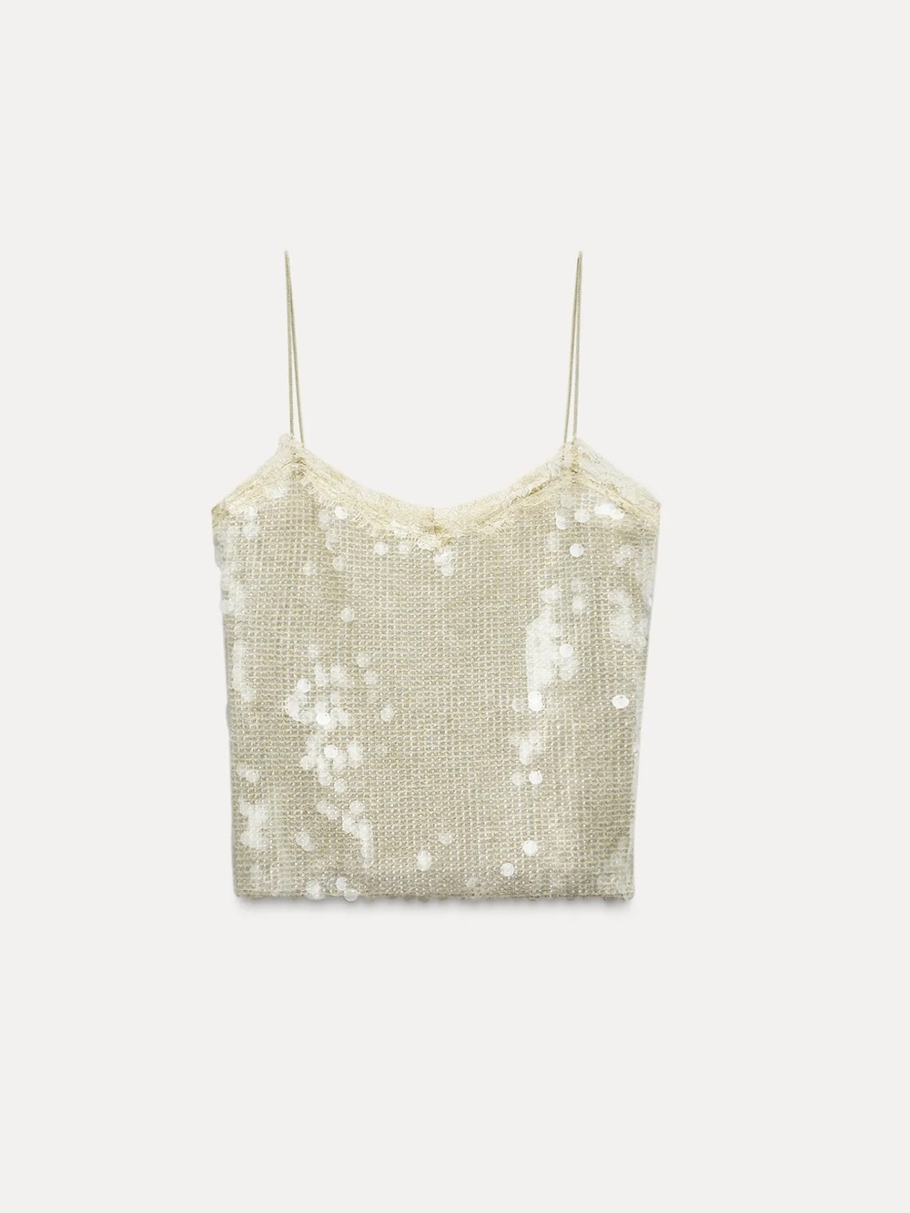 Zara Sequin Top with Lace Trim